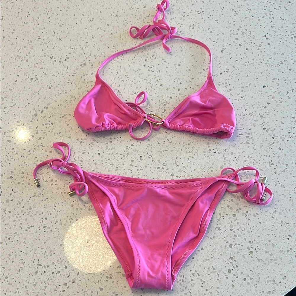 Melissa Odabash Hot Pink Ring-Accent Triangle Bikini